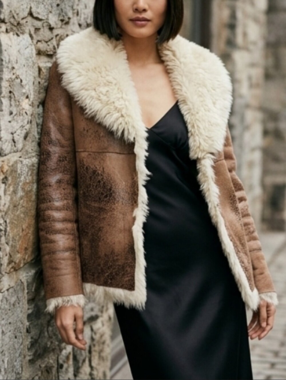 Alice + Olivia Genuine Distressed Leather & Shearling Penny Lane Jacket Size M